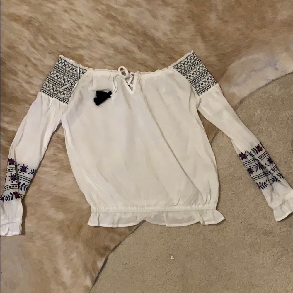 Embroidered off the shoulder top